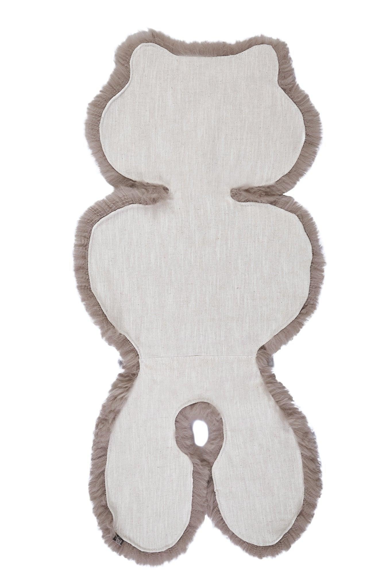 Naturalna wkładka z owczej skóry do fotelika samochodowego / wózka – Greige (szarobeżowa)