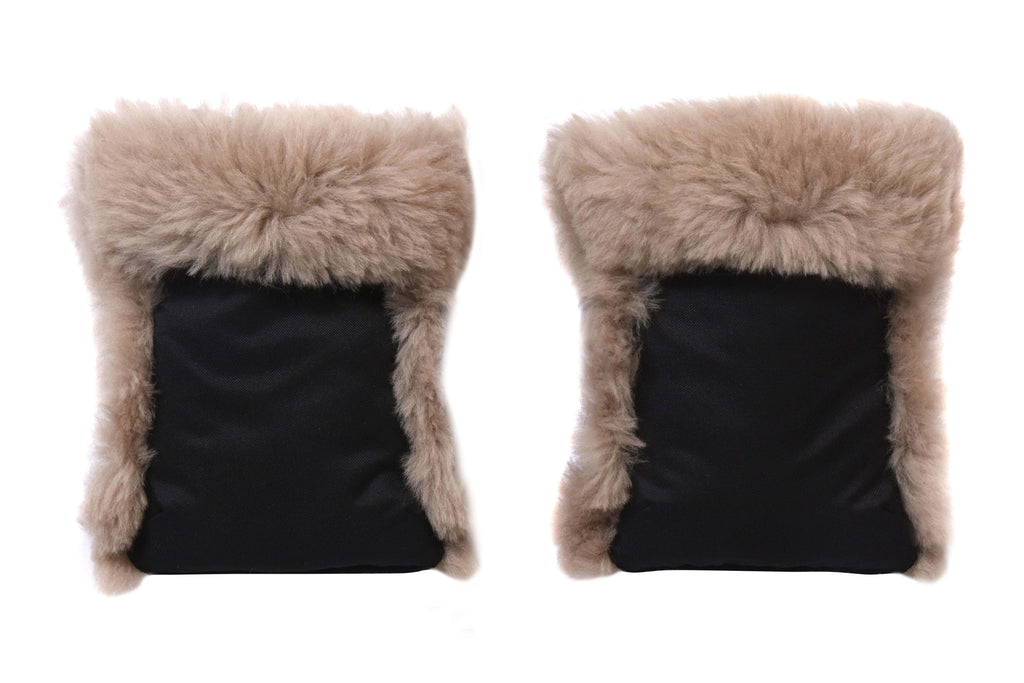 Wodoodporne naturalne mufki do wózka z owczej skóry – Czarny & Beżowy