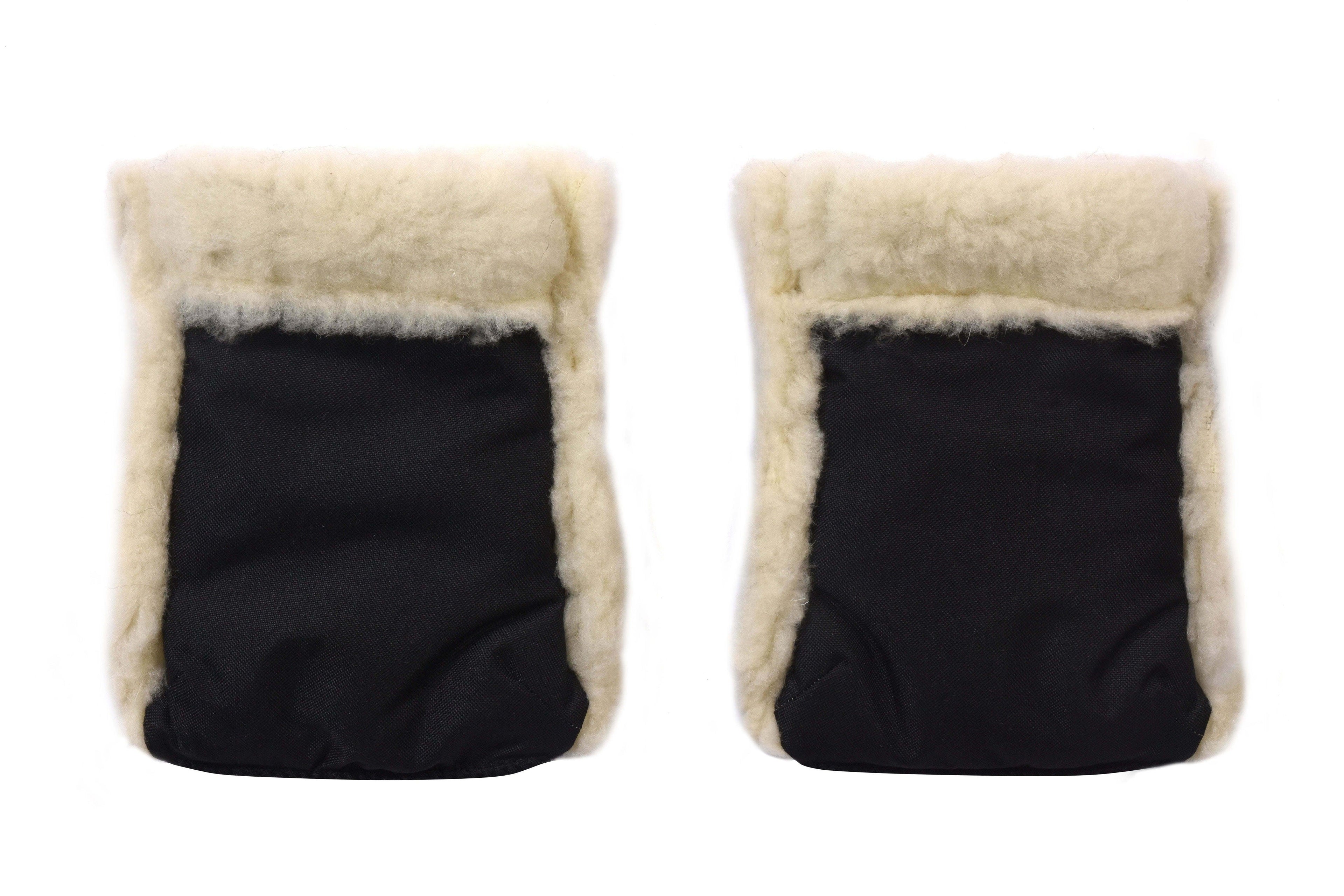 Wodoodporne naturalne mufki do wózka z owczej skóry – Czarno-białe